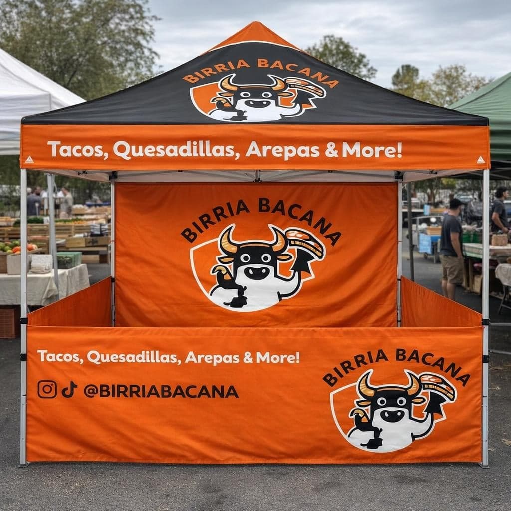 Birria Bacana custom tent with back and side walls